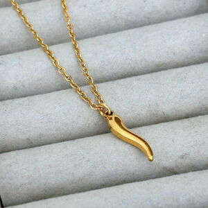 Gold Italian Cornicello Necklace 2" Pendant on 22" Adjustable Chain Amulet